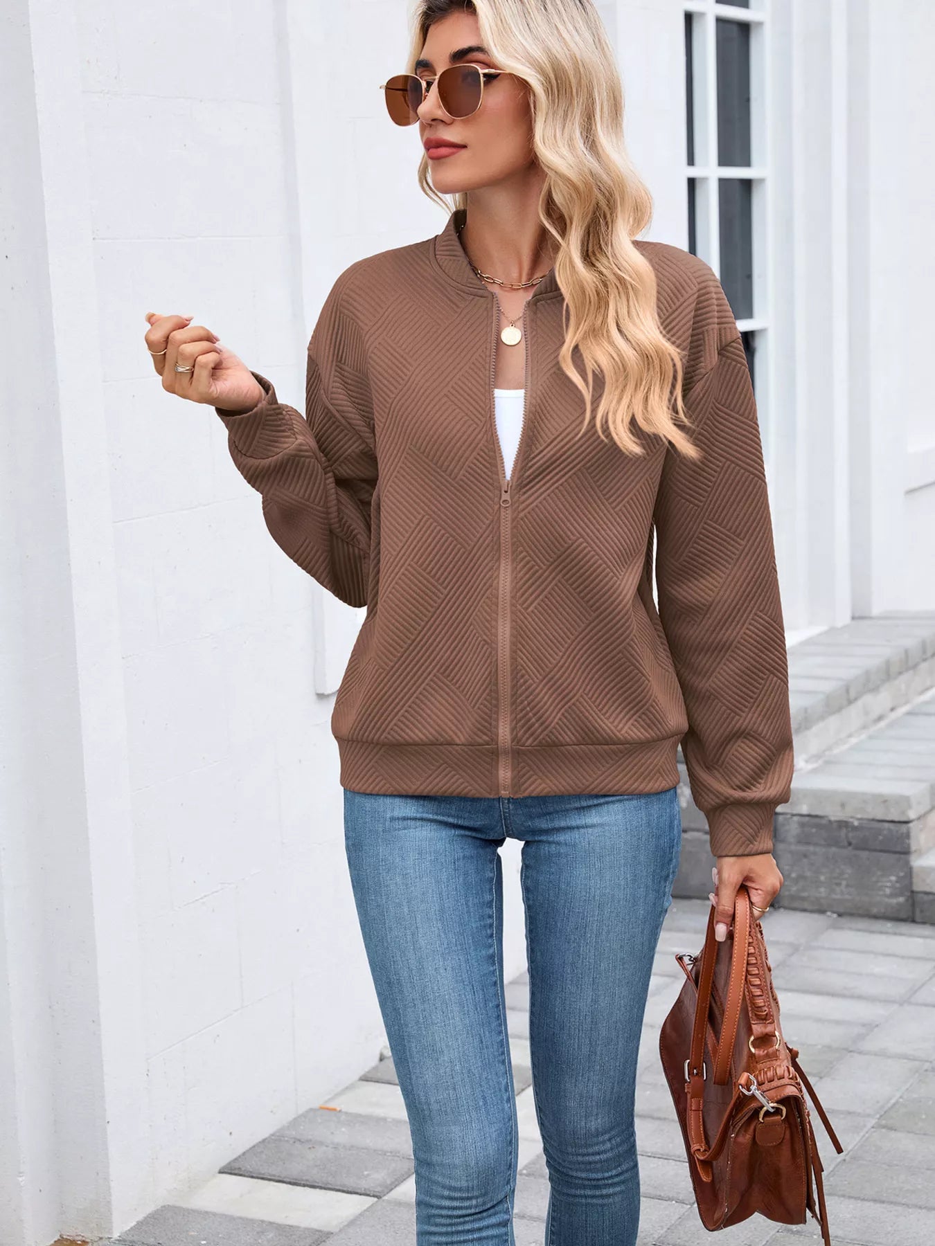 Trendsi Textured Zip Up Jacket -