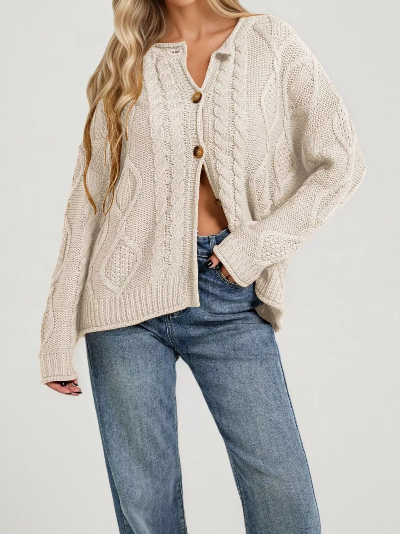 Trendsi Cable-Knit Button-Down Cardigan -