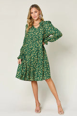 Trendsi Double Take Full Size Printed Ruffle Hem Long Sleeve Tiered Dress -