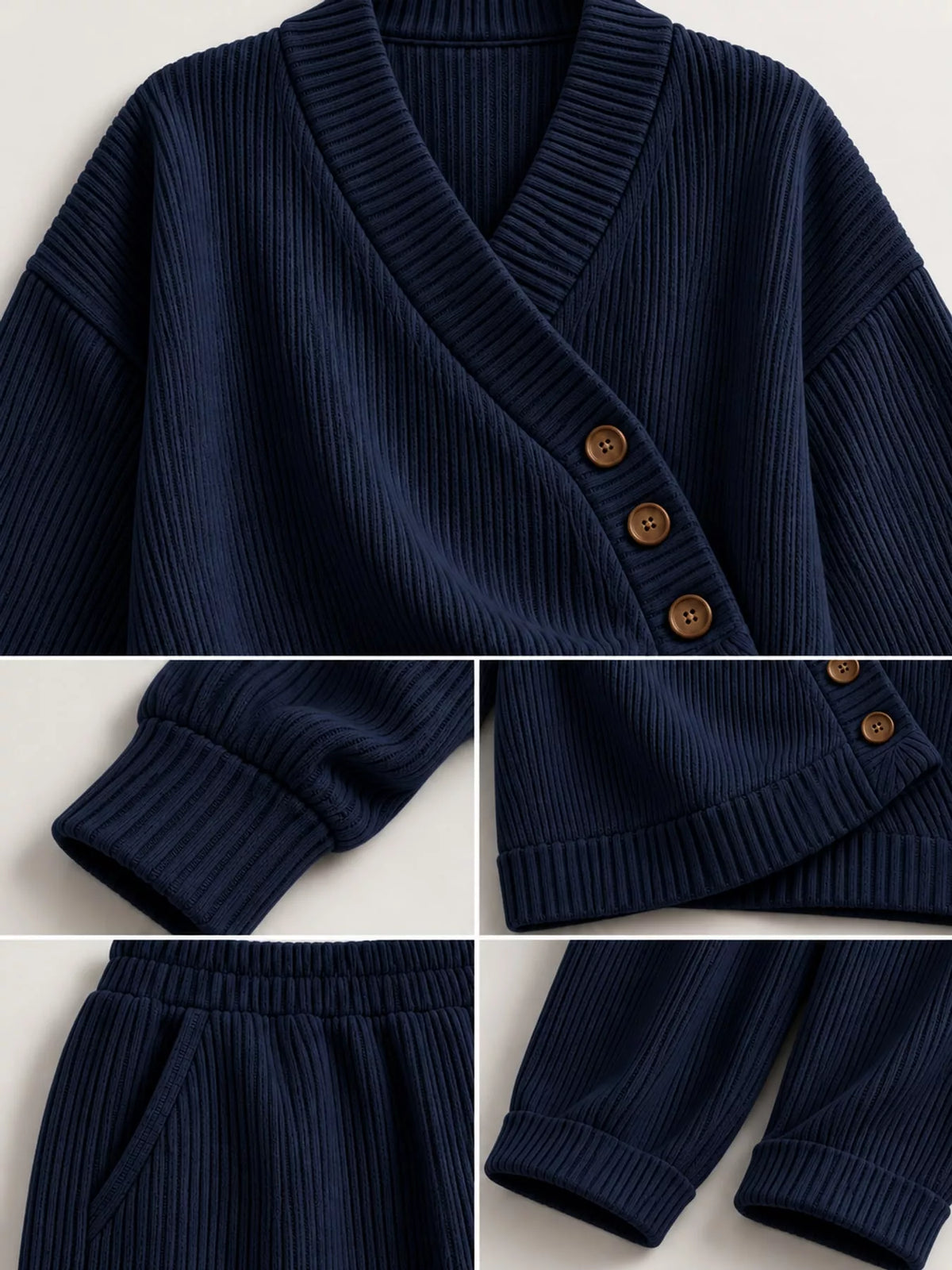 V-Neck Wrap Sweater and Wide-Leg Pants Set — construction details