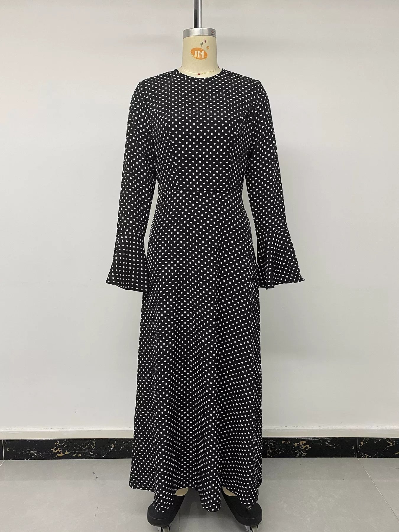 Trendsi Polka Dot Flare Sleeve Maxi Dress -