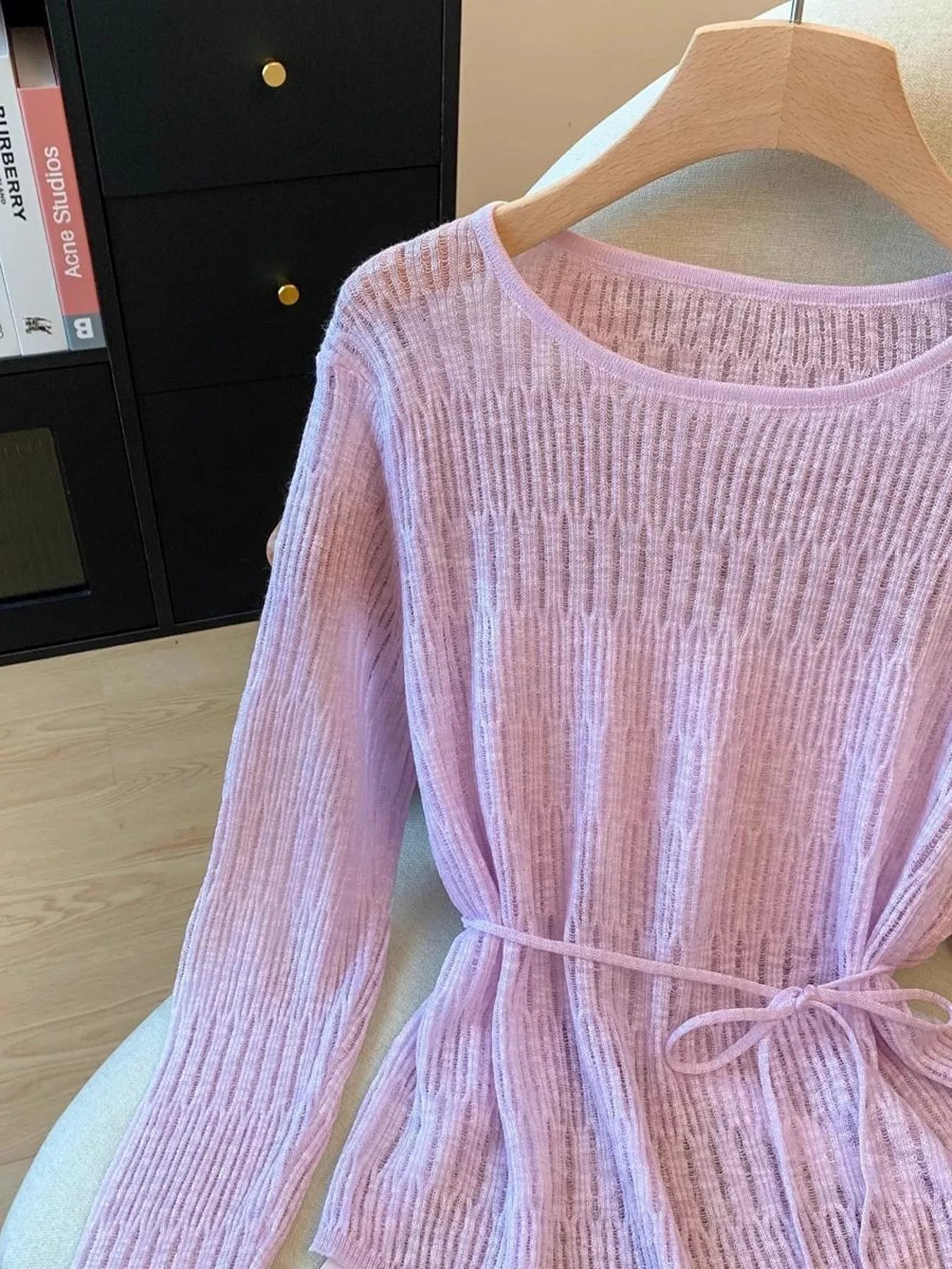 Trendsi Long Sleeve Knit Top with Tie Detail - Shirts