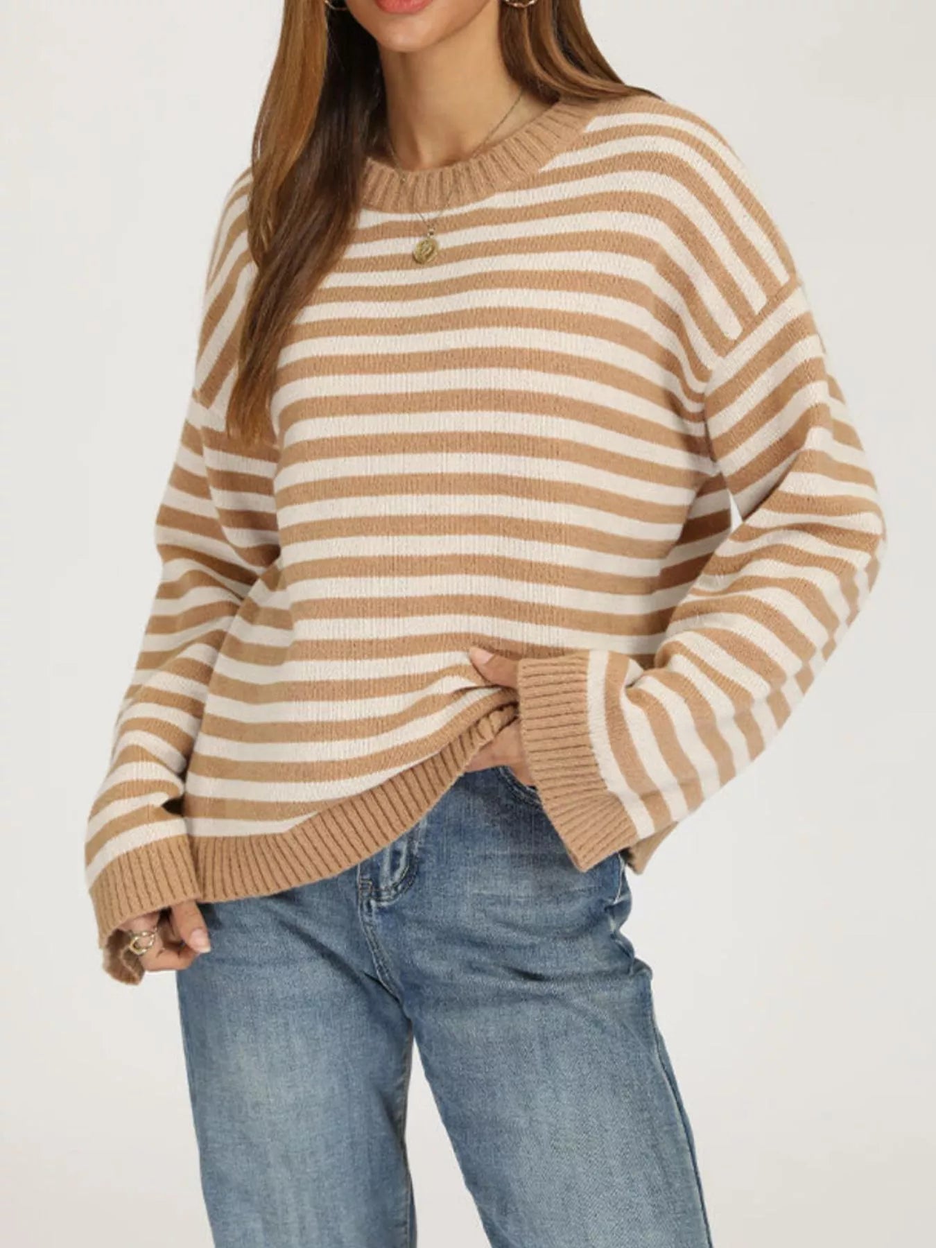 Trendsi Striped Dropped Shoulder Sweater -