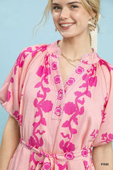 Trendsi Umgee Floral Tie-Waist Boho Mini Dress -