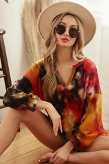 Trendsi BiBi Tie Dye Brushed Waffle Top With Bubble Sleeves -