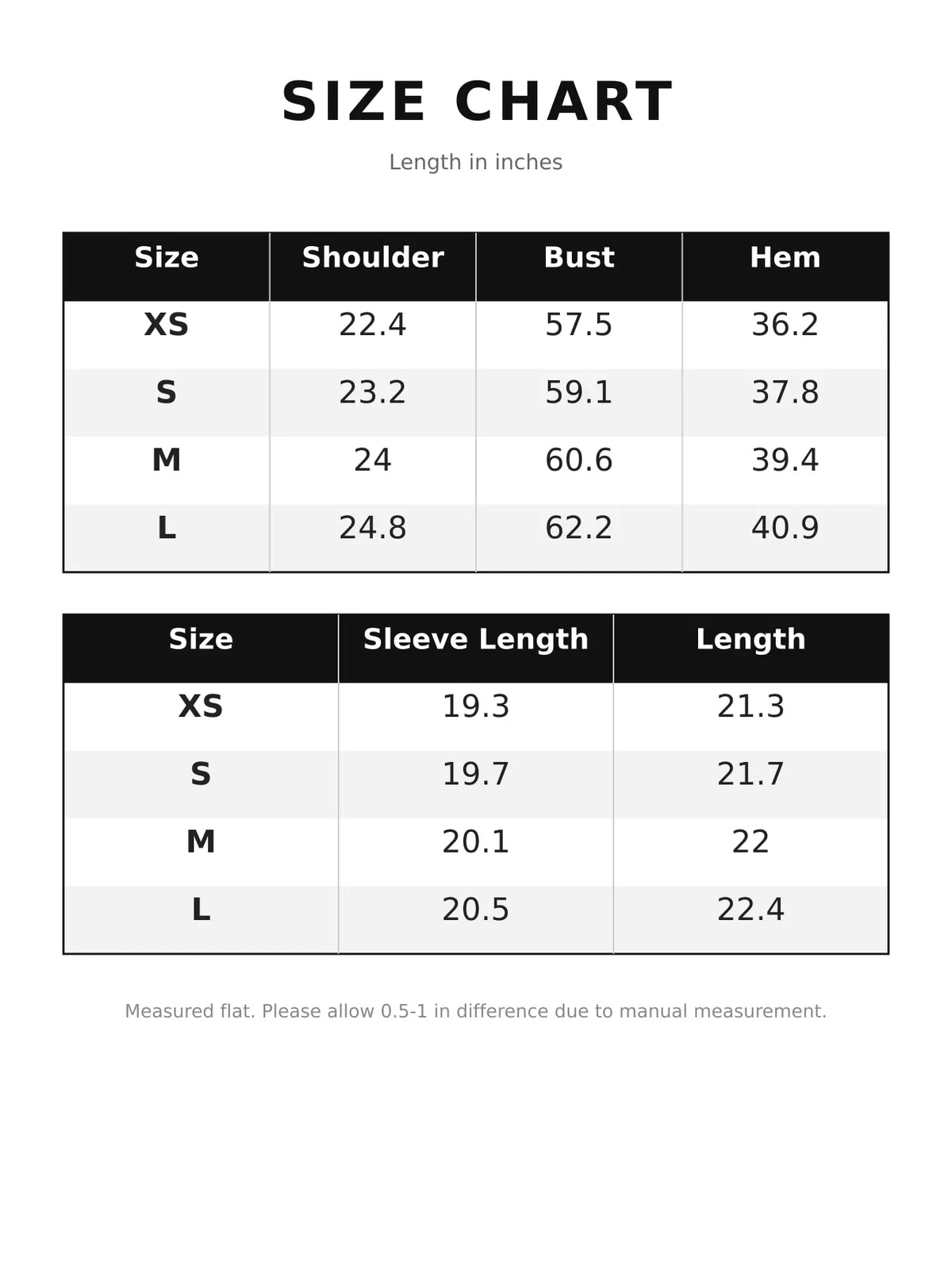 Size chart for plaid stand-collar cropped jacket