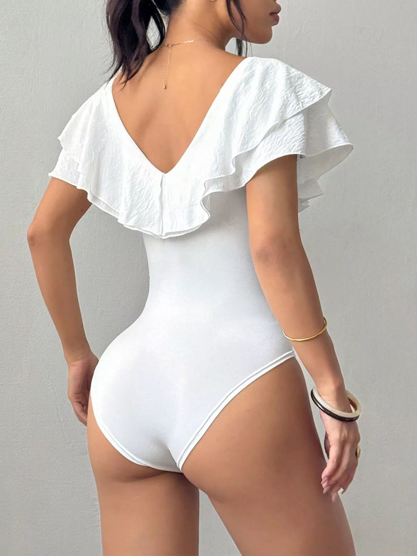 Trendsi Ruffle Trim V-Neck Bodysuit -