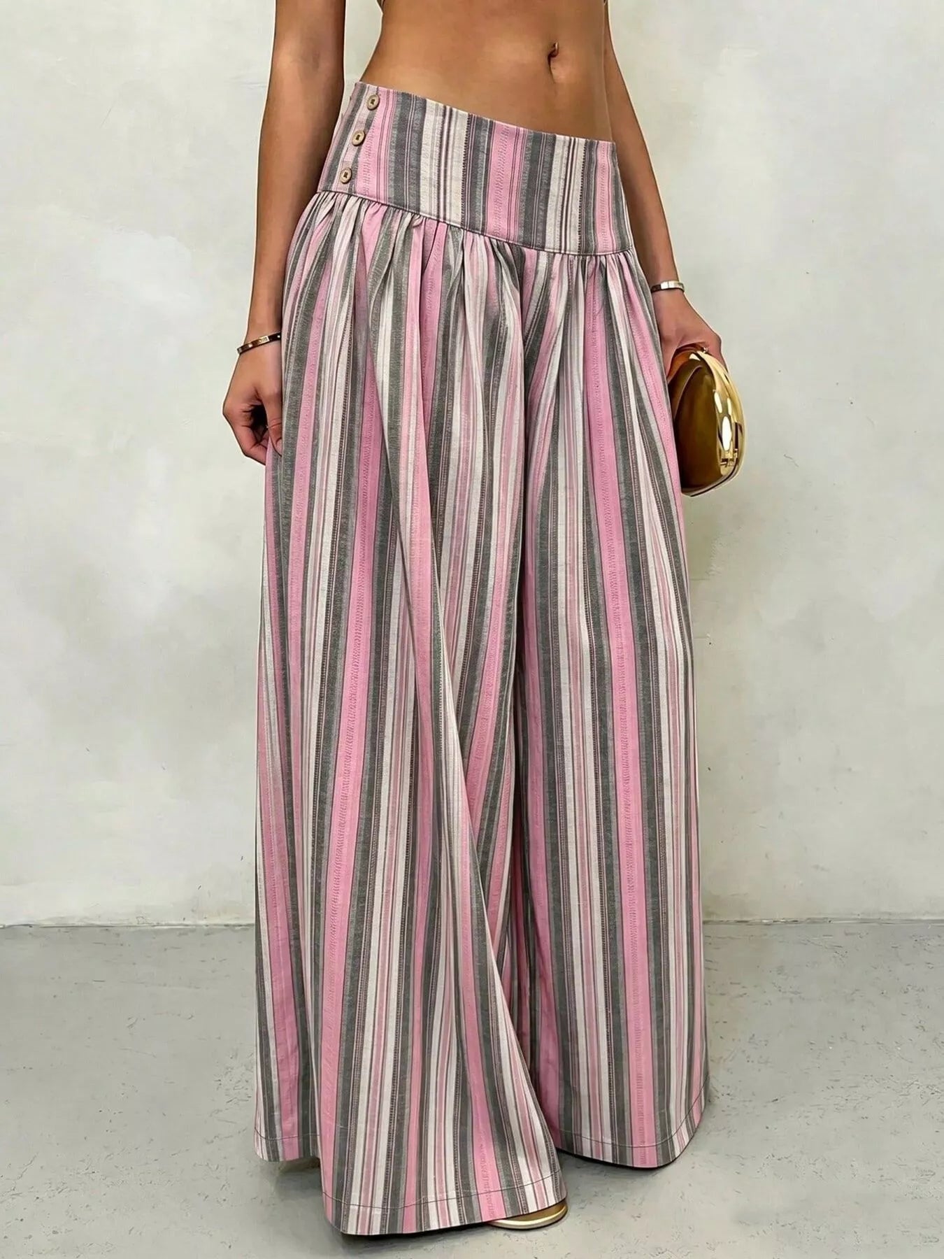 Trendsi High-Waisted Striped Wide-Leg Casual Pants -