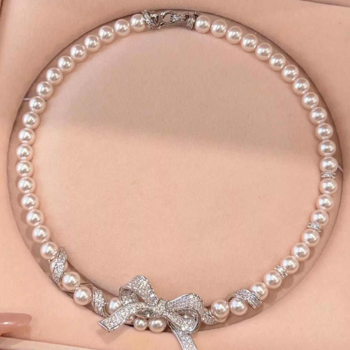 Trendsi Pearl Necklace with Bow Pendant -