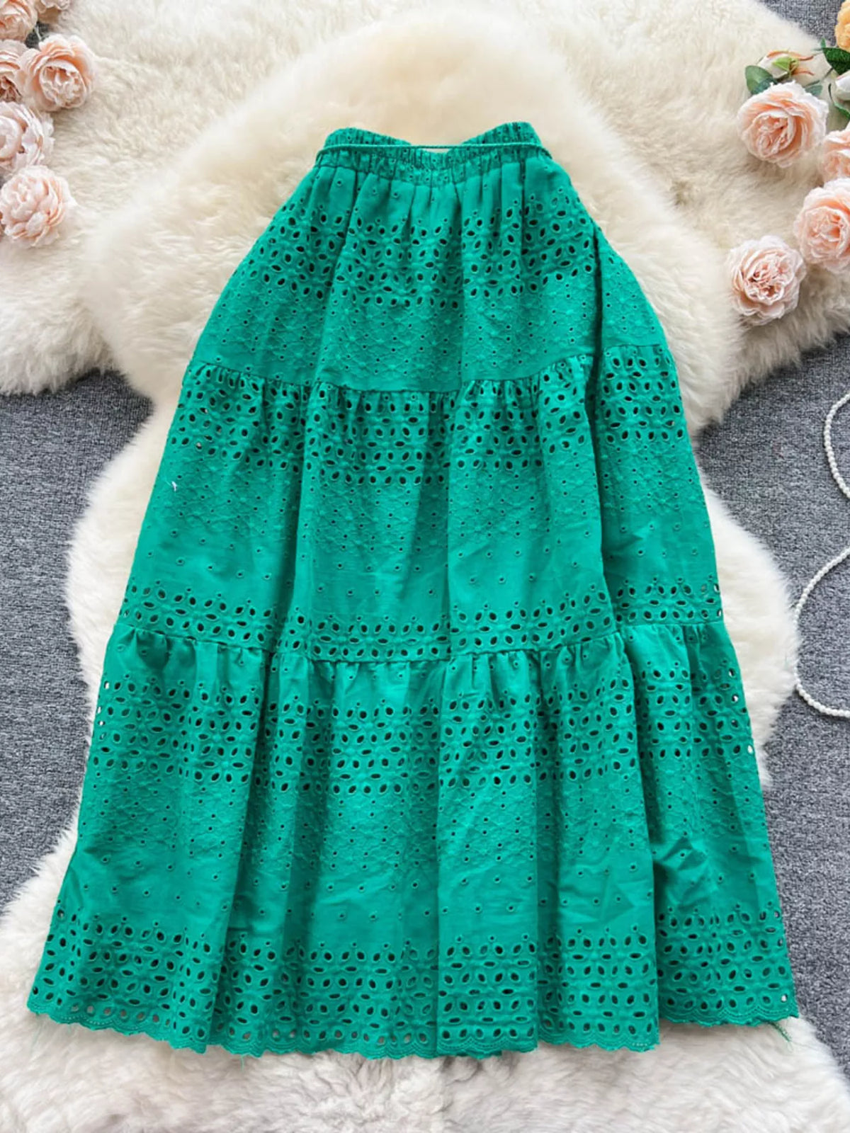 Trendsi Eyelet Tiered Maxi Skirt -