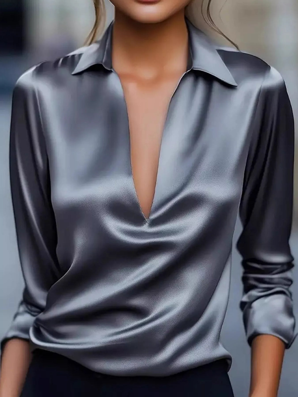 Dark gray long-sleeve blouse