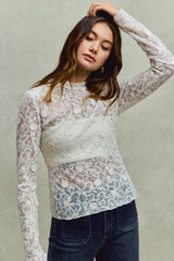 Trendsi SO ME Lace Long Sleeve 3d Effect Floral Layering Top -