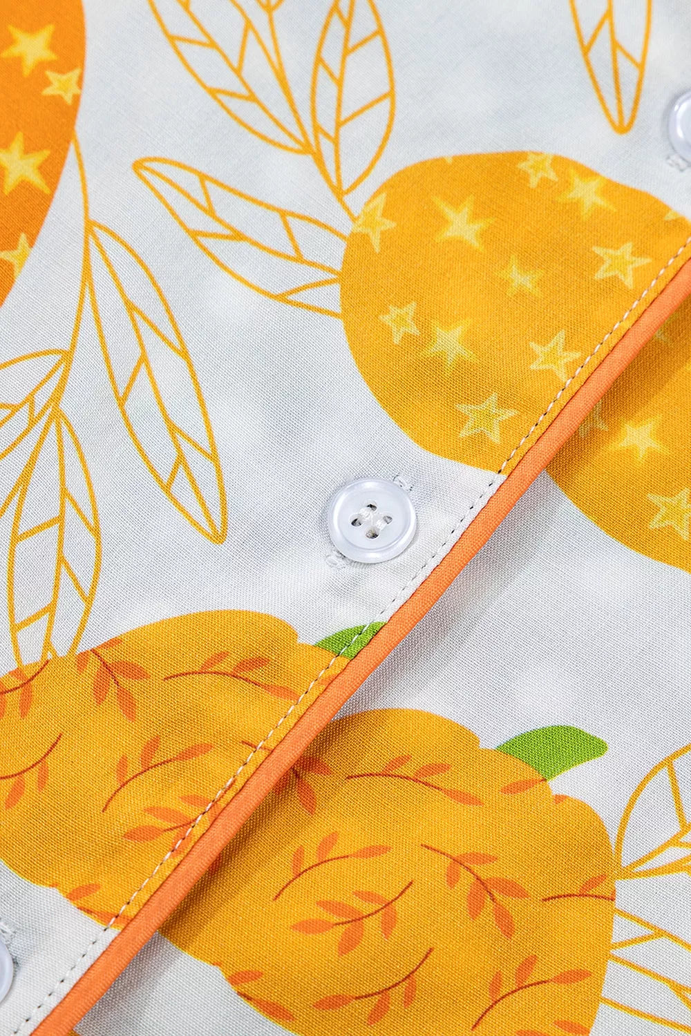 Trendsi Short Sleeve Pumpkin Print Polka Dot Trim Pocket Placket Lounge Set -
