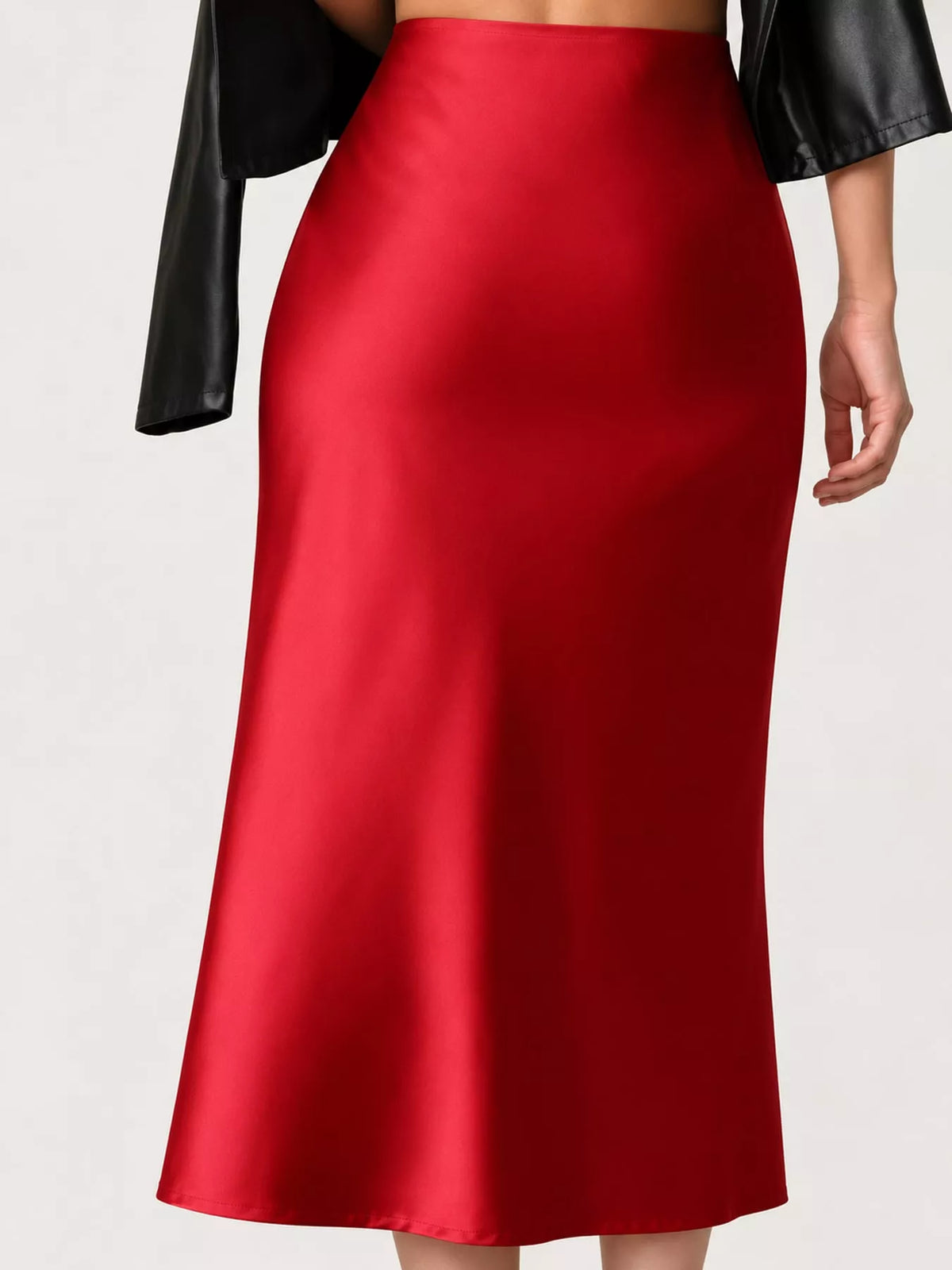 Satin midi skirt, red front