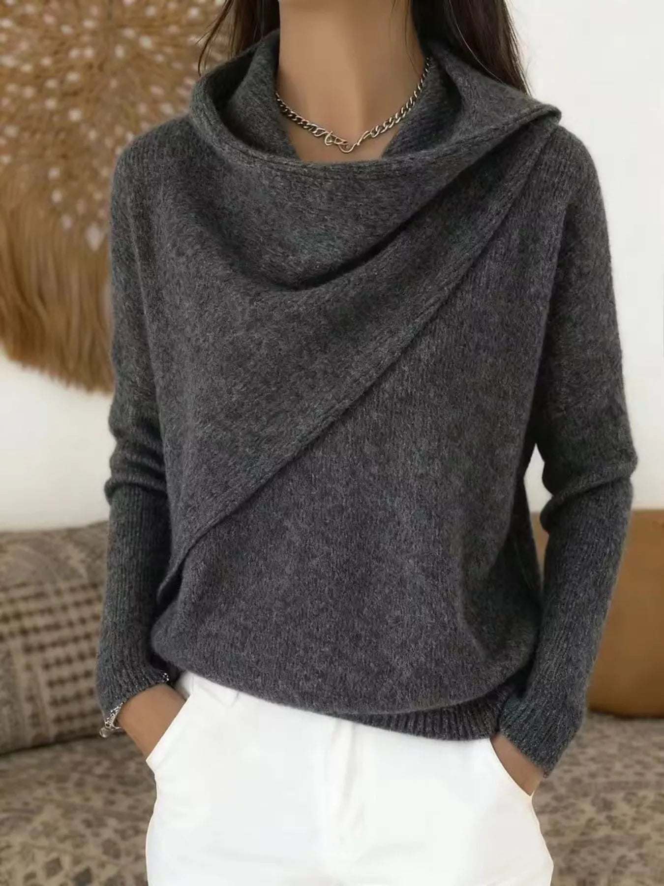 Trendsi Full Size Solid Color Cowl Neck Sweater Plus Size -