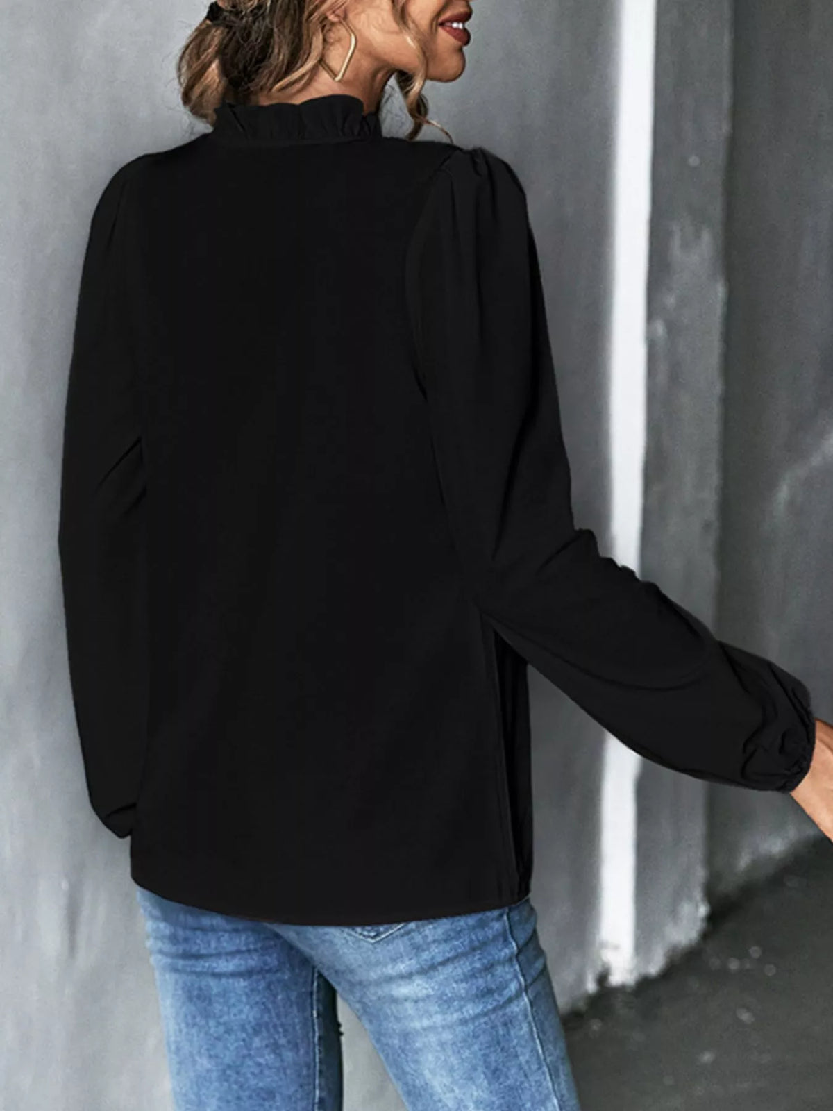 Ruffled trim v-neck blouse