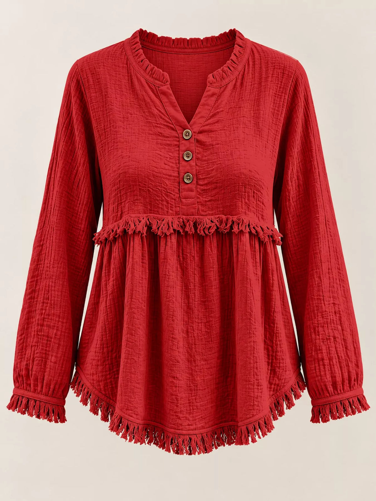 Frayed-hem blouse, red flat front