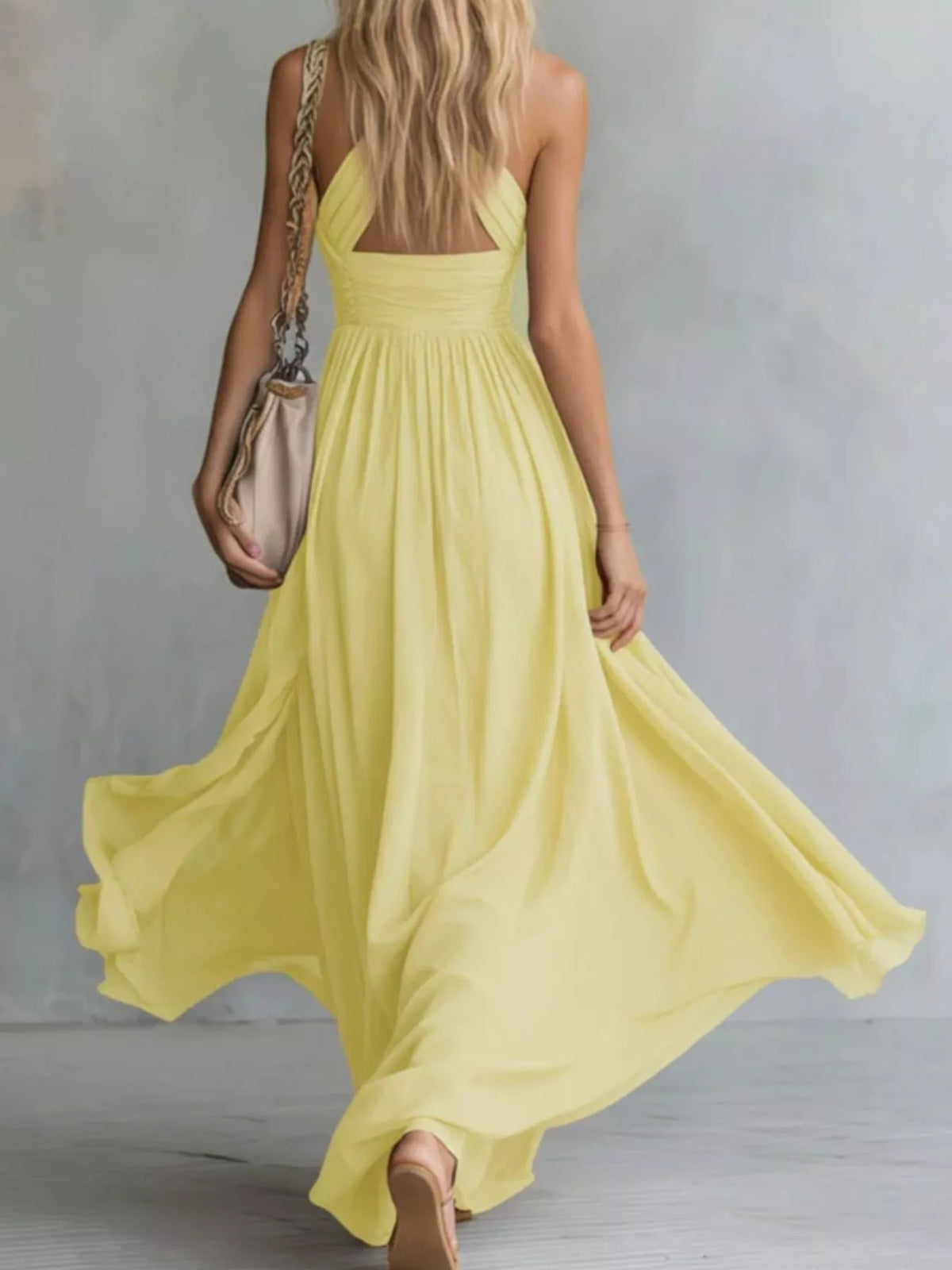 Trendsi Crisscross Back Ruched Maxi Dress -