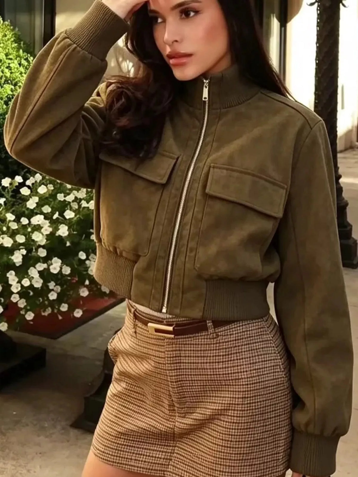 Suede Zip-Up Pocket Jacket — front view