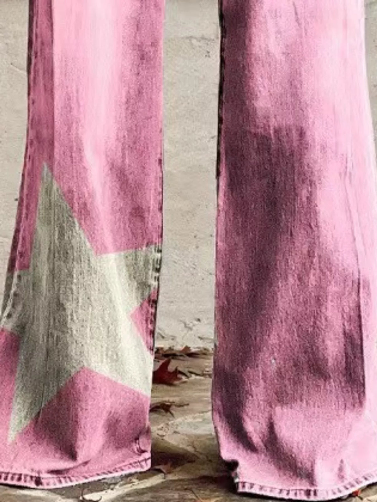 Star-Print Wide-Leg Pants in blush pink, construction detail