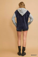 Trendsi Umgee Contrast Hooded Chenille Jacket -
