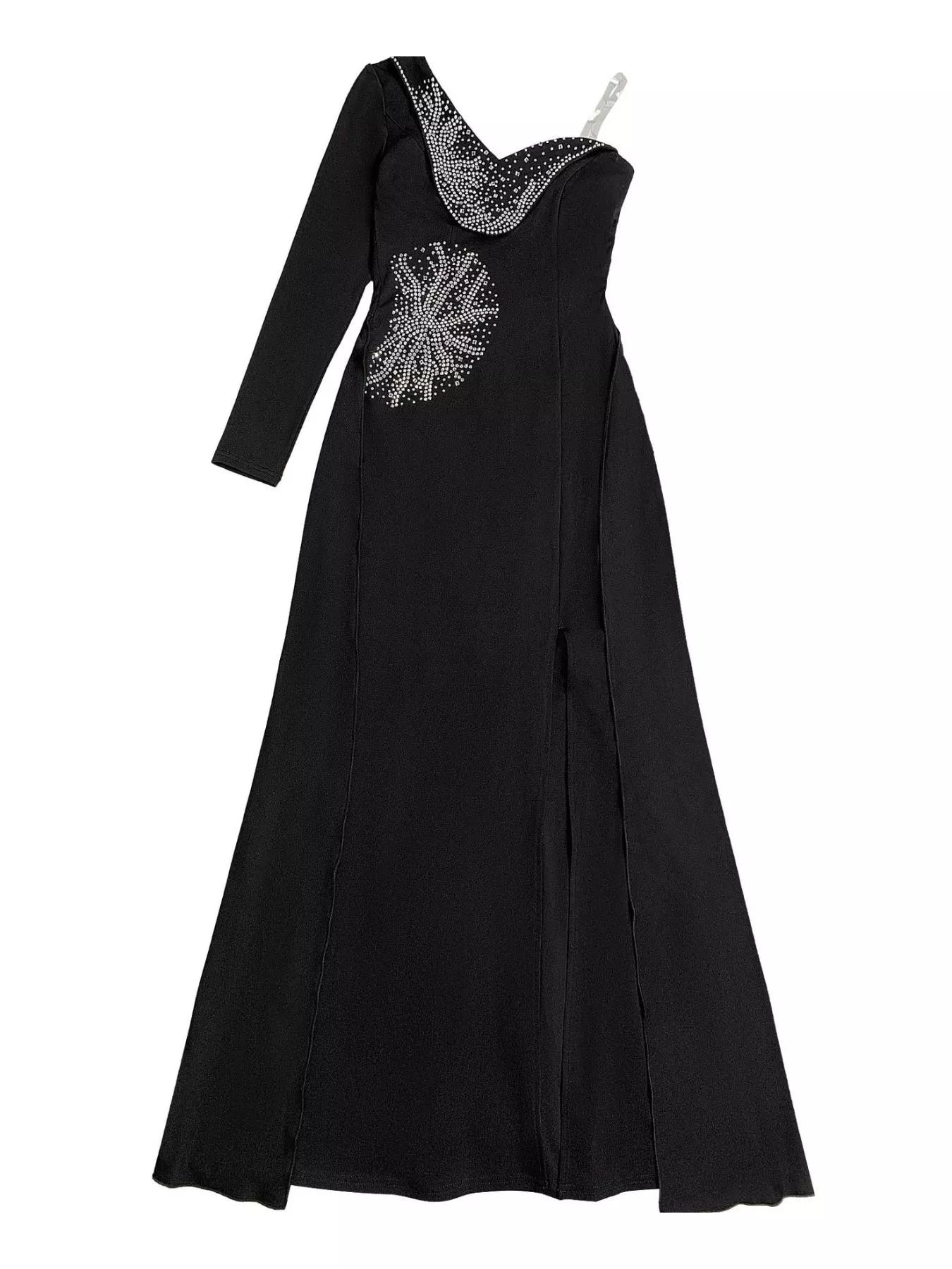 Trendsi Slit Rhinestone One Shoulder Maxi Dress -