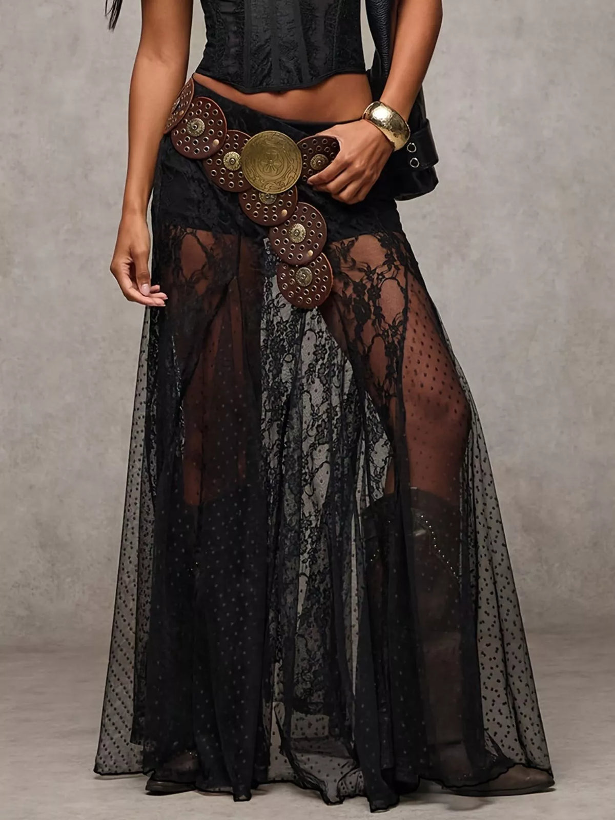 maxi skirt, front view on model