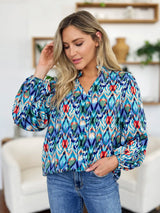 Trendsi Double Take Full Size Printed Balloon Sleeve Blouse - Shirts