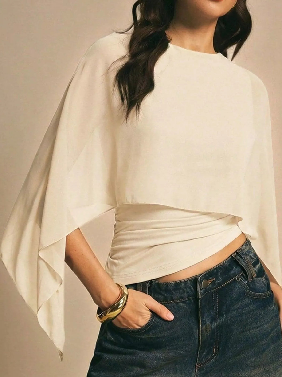 Off-White cape sleeve round neck blouse