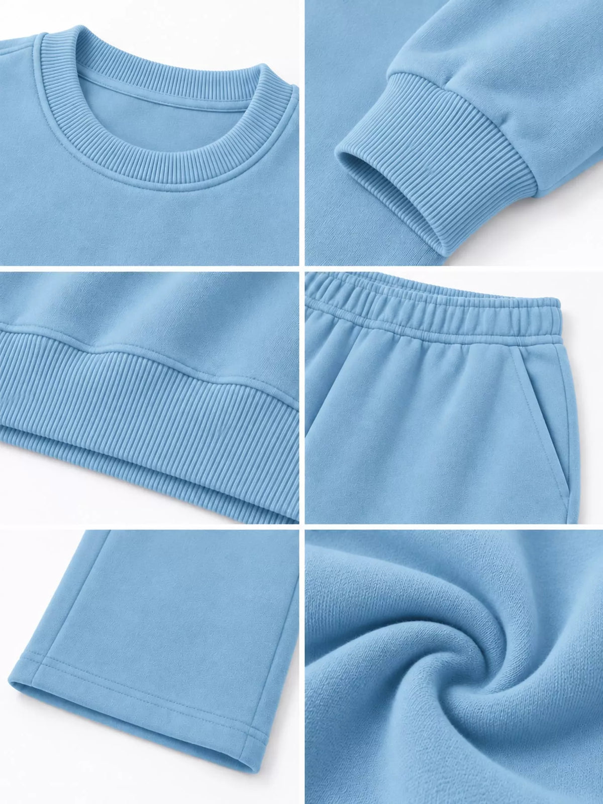 Crewneck Drop Shoulder Sweatshirt and Wide-Leg Pants Set — construction details