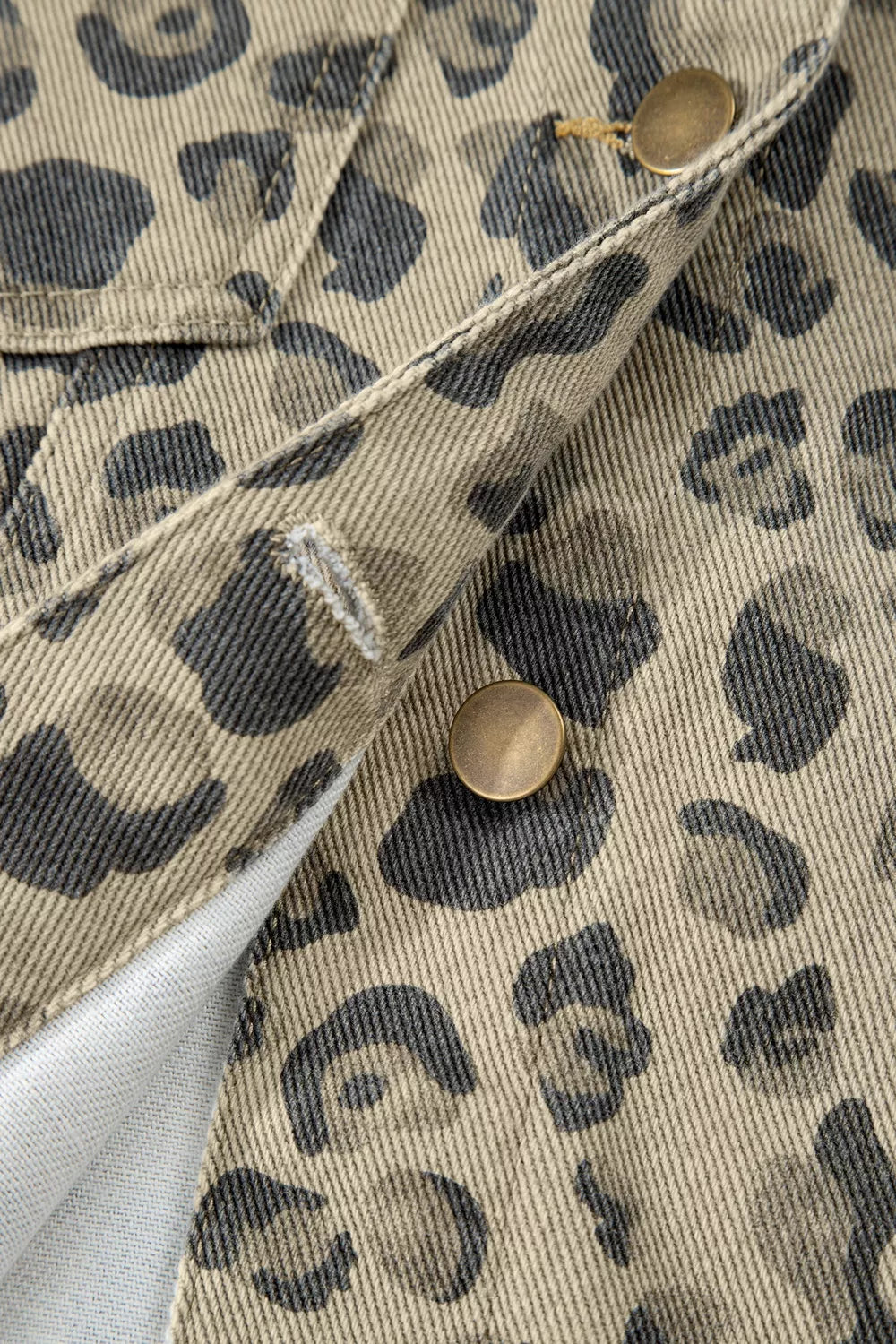 Trendsi Leopard Print Seam Detail Button Down Denim Jacket -