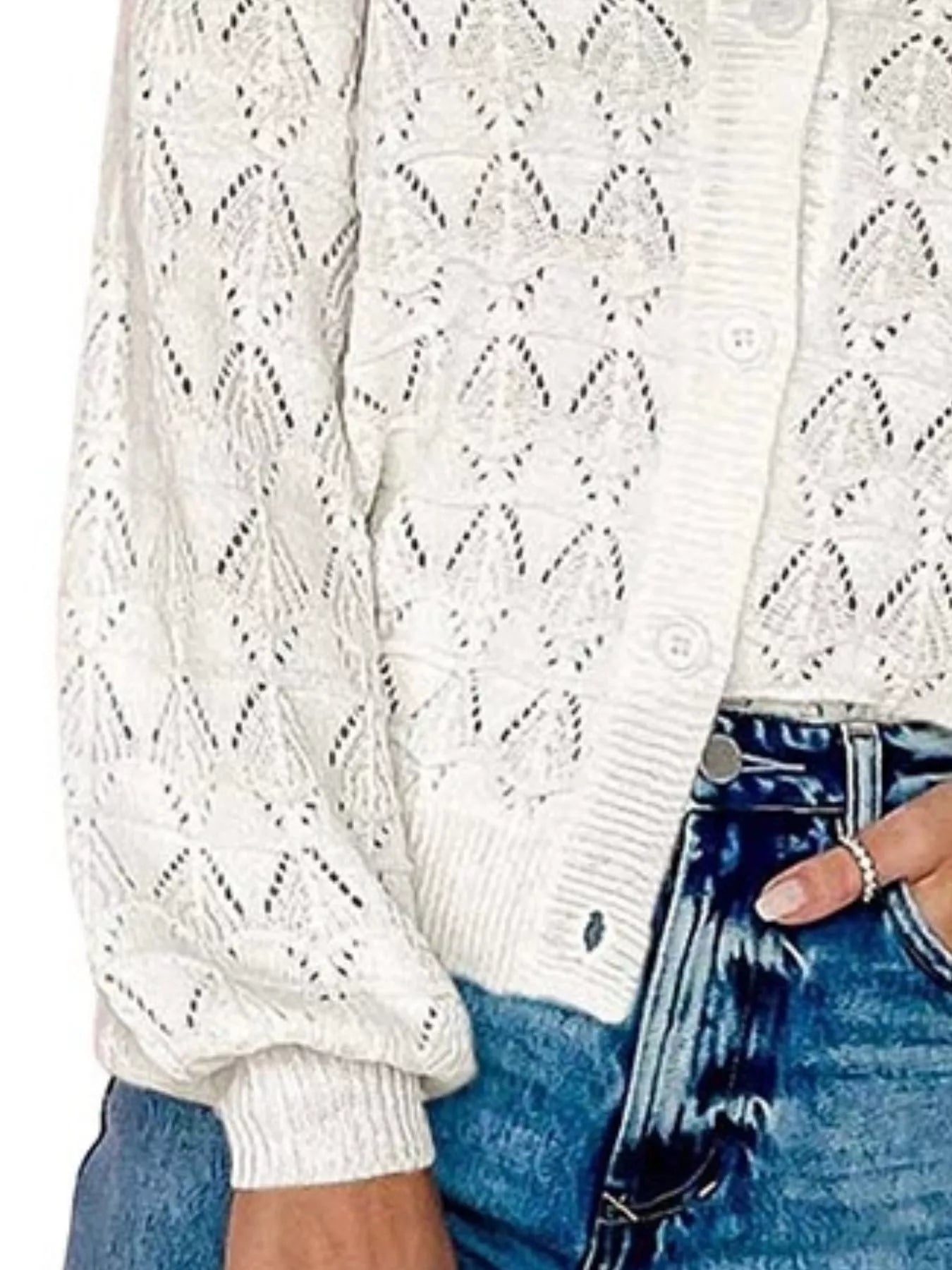 Trendsi Chic V-Neck Openwork Button-Down Knit Cardigan -