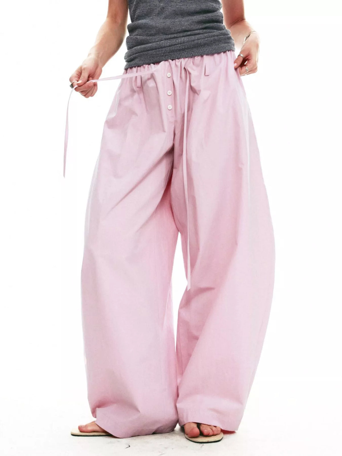 Drawstring wide-leg pants