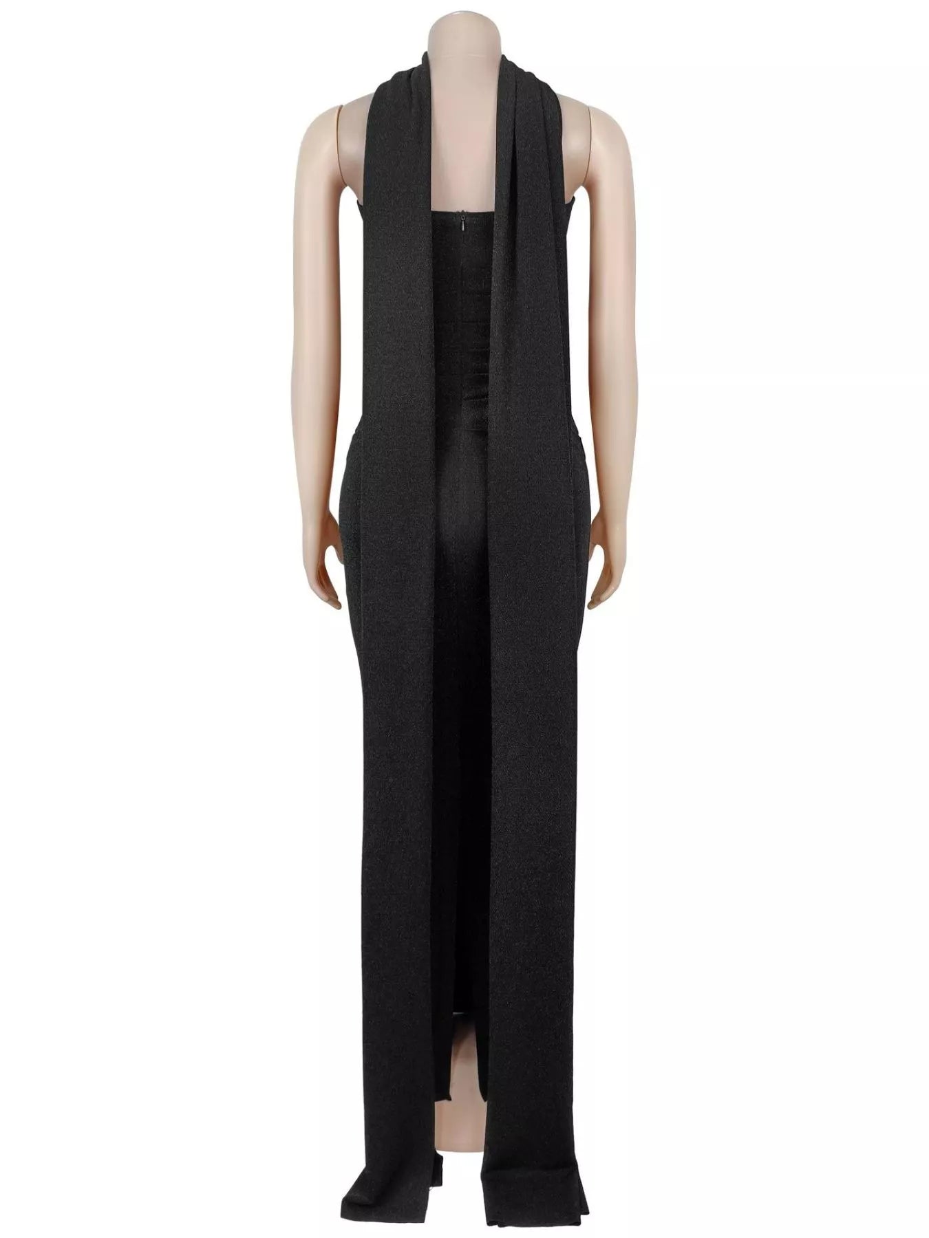 Trendsi Slit Glitter Tube Maxi Dress with Scarf -
