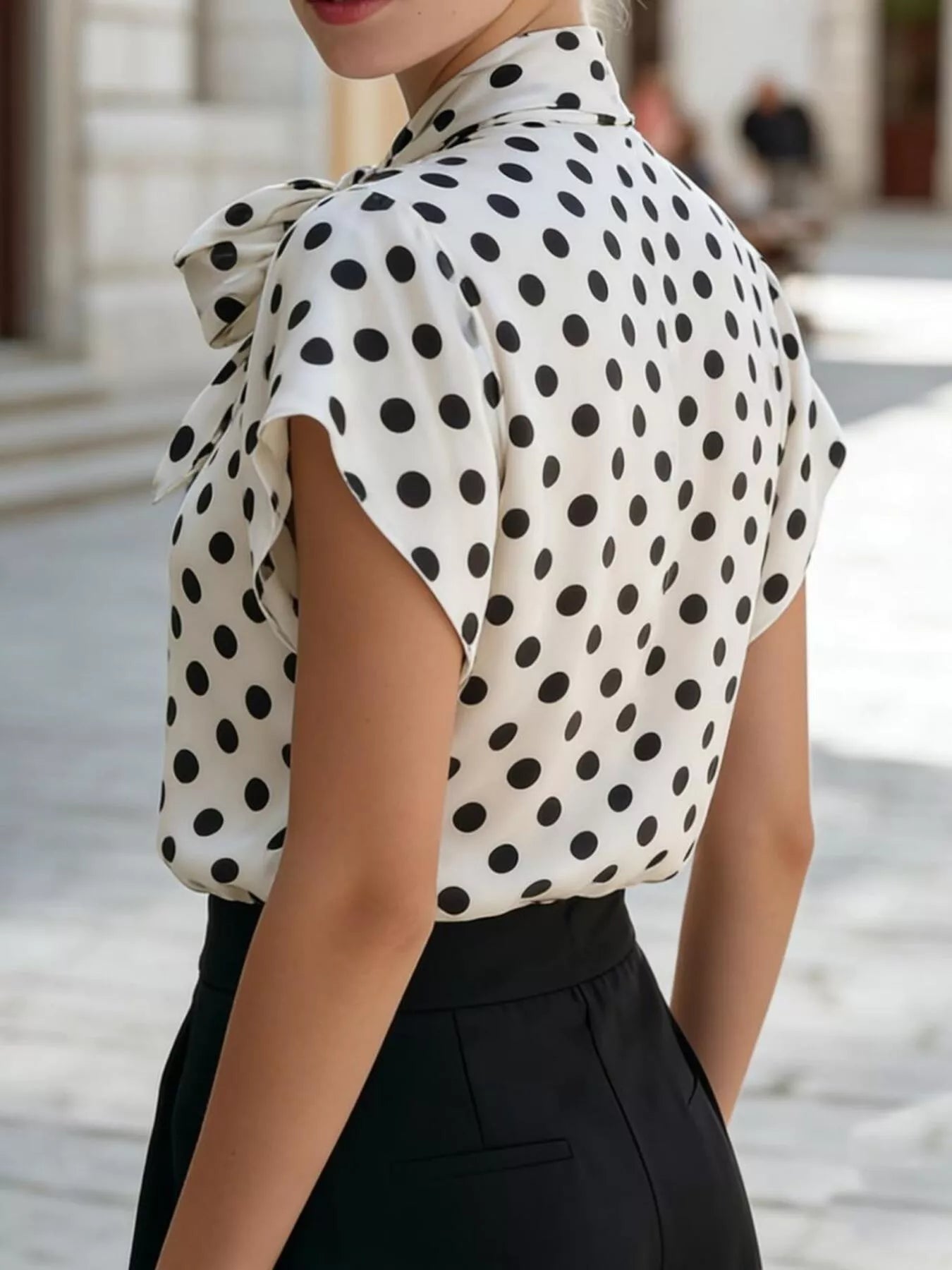 Trendsi Polka Dot Bow Tie Blouse -