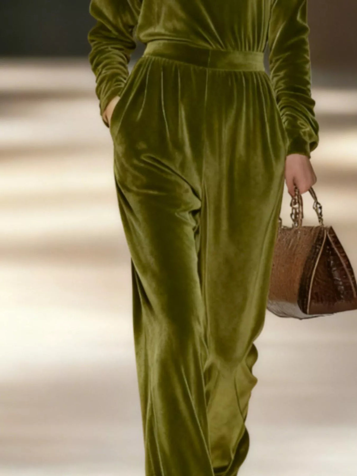 Women's Velvet Turtleneck Long-Sleeve Top & Wide-Leg Pants Set — alternate view 8