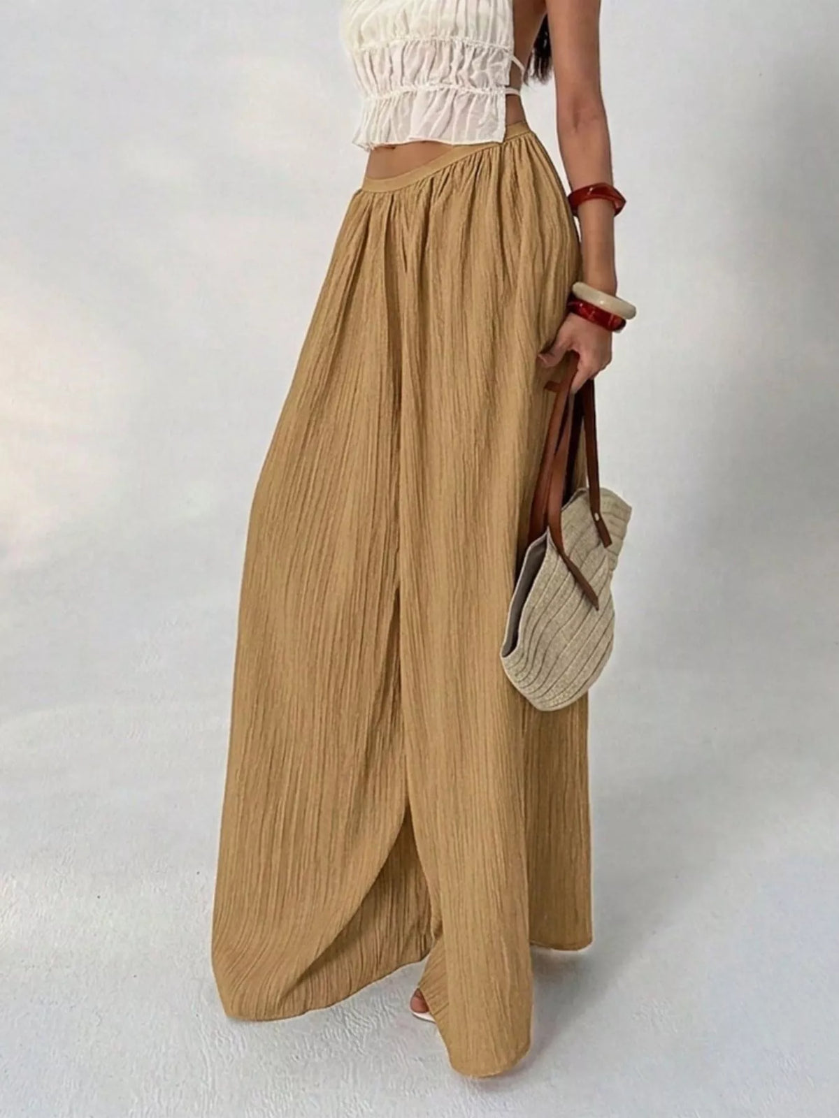 High-Waisted Pleated Wide-Leg Trousers, front view