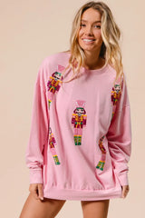 Trendsi BiBi Sequin Nutcrackers Embroidery Christmas Sweatshirt -