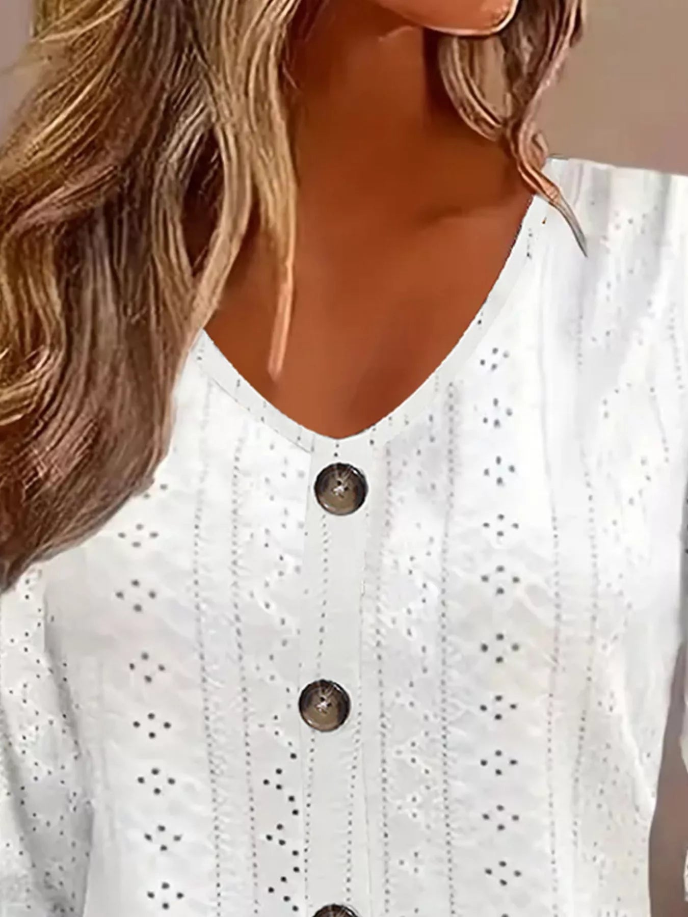 Trendsi Eyelet Tie-Sleeve Detail Top -