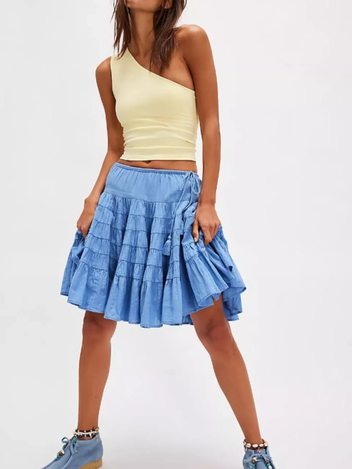 Trendsi Tiered Drawstring Mini Skirt -
