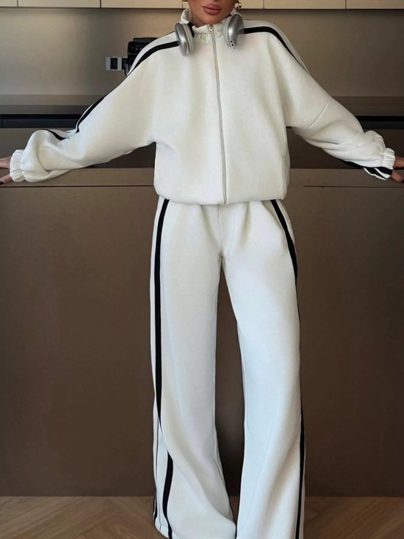 Trendsi Side Stripes Zip Up Top and Pants Set -