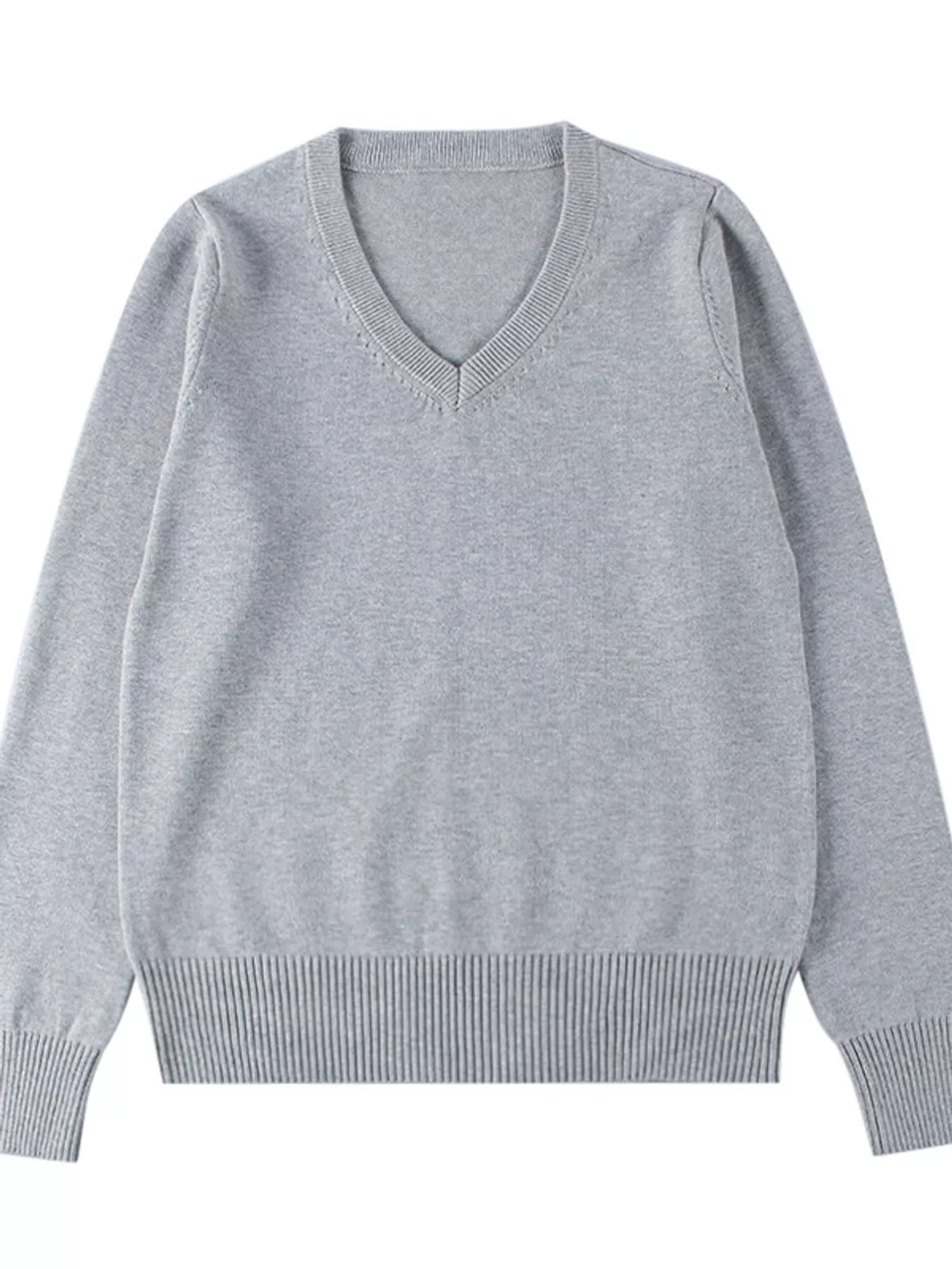 Women's V-Neck Long Sleeve Sweater in gray — flat lay view