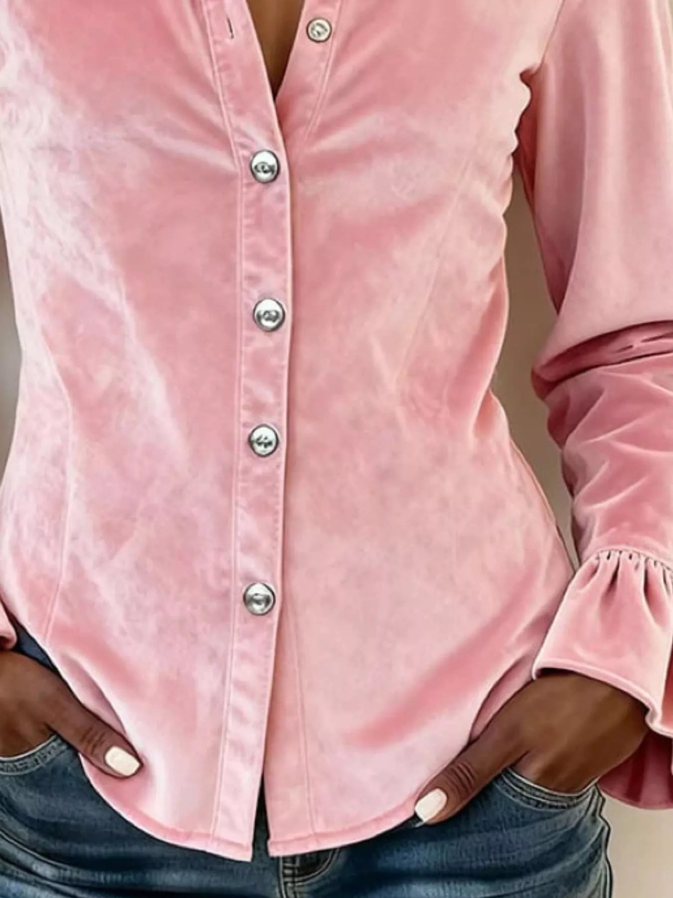 Trendsi Full Size Button Up Flounce Sleeve Shirt Plus Size -