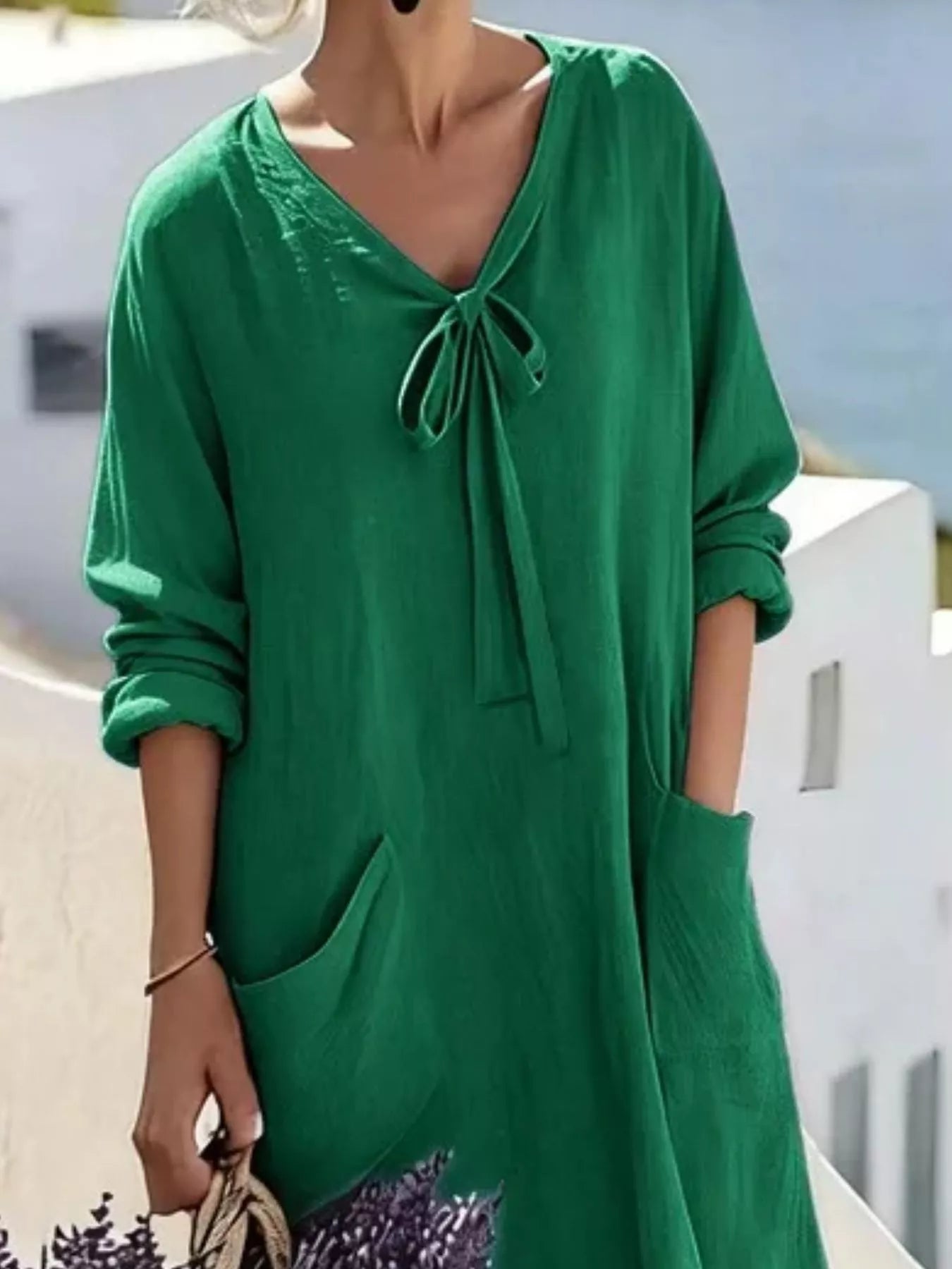 Trendsi Full Size Long Sleeve Loose Maxi Dress with Pockets Plus Size -