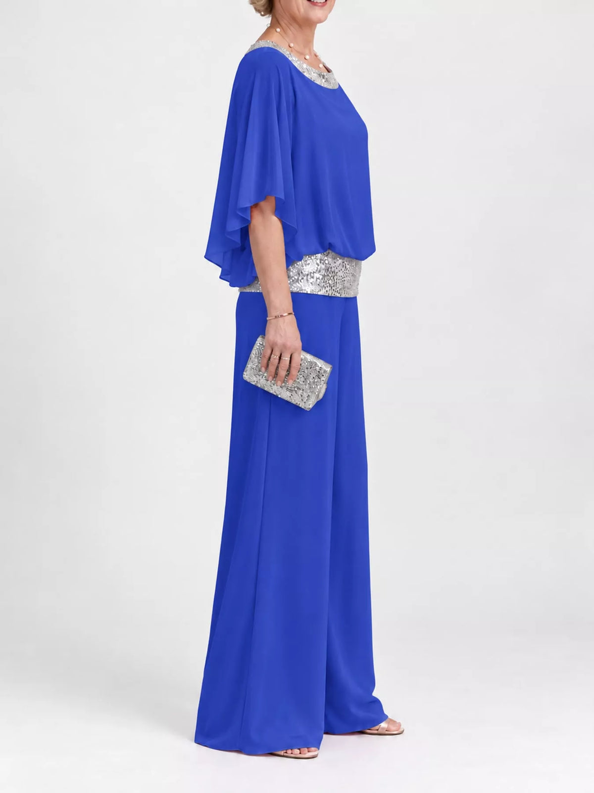 Chiffon Top and Wide-Leg Pants Set — side view