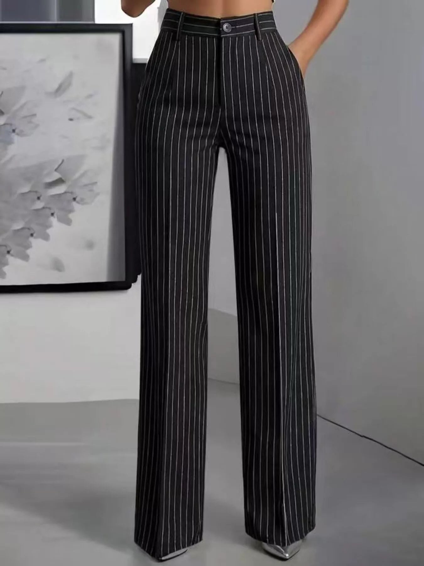 Trendsi High-Waisted Striped Wide-Leg Pants -
