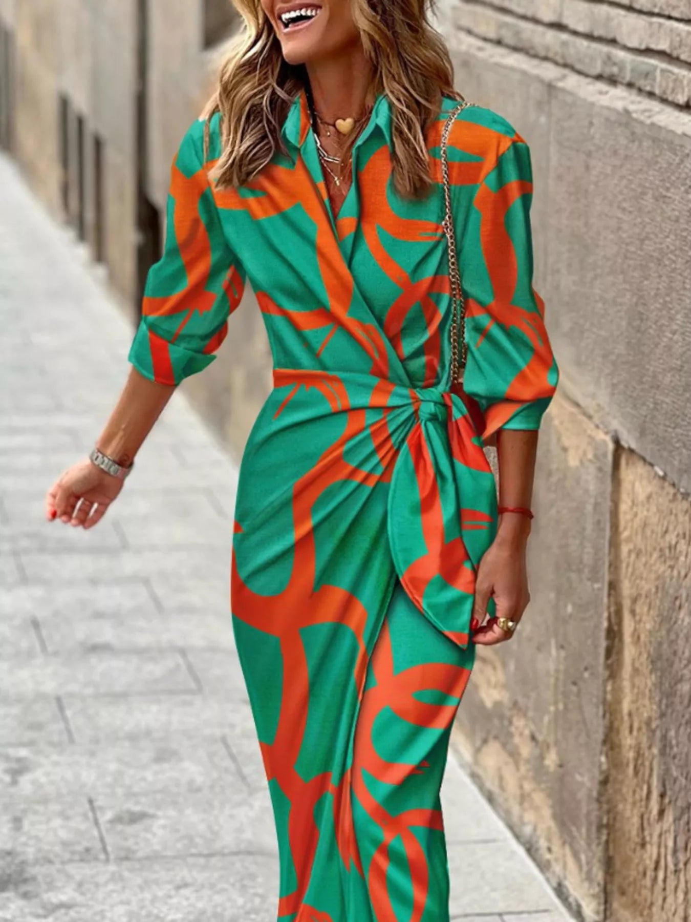 Trendsi Abstract Print Wrap Midi Dress -