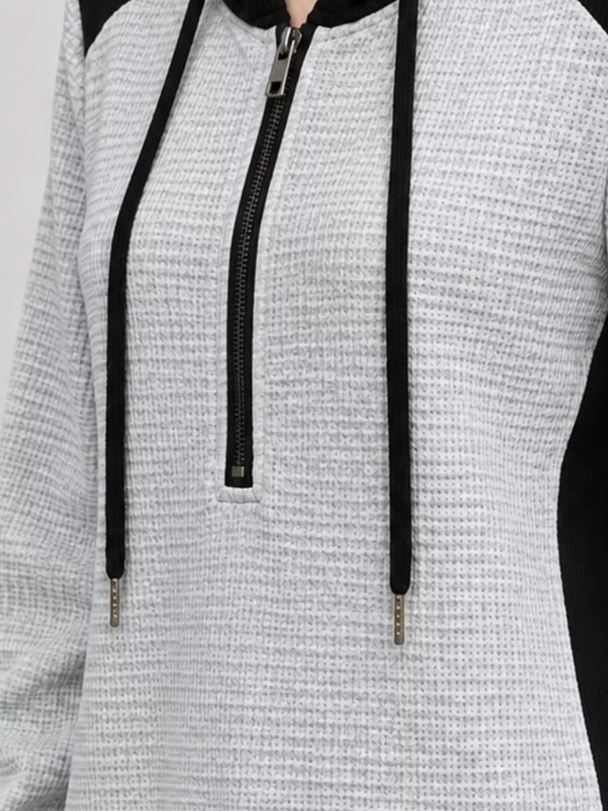 Color-Block Waffle Knit Quarter-Zip Hoodie — construction details