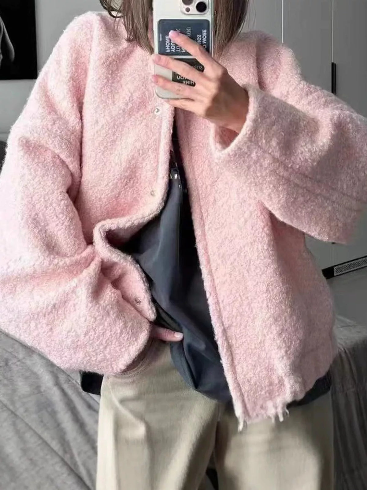 Teddy Fleece Jacket in pink, front view