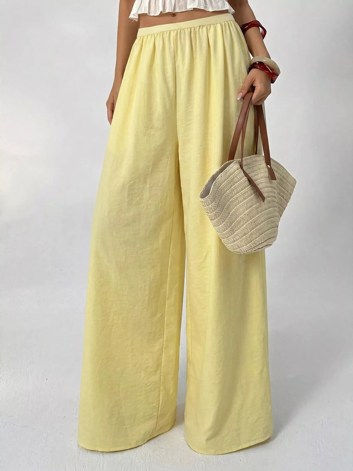 High-Waisted Pleated Wide-Leg Trousers, pants detail